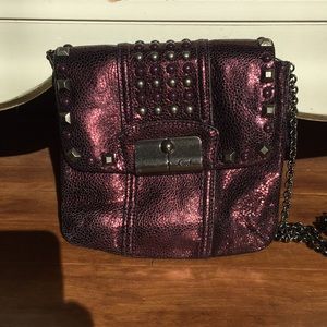 Purple Metallic studded Coach crossbody clutch
